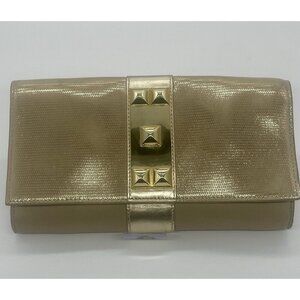 Vince Camuto Gold Leather Clutch Bag Wedding Party Metallic Vacation Designer
